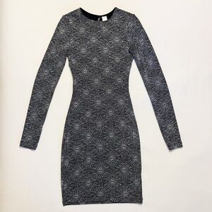 H&M Sparkly Bodycon Backless Jersey Dress Black Silver Geometric